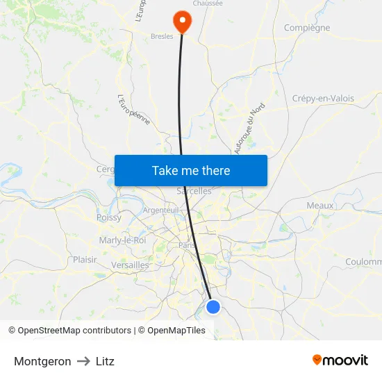 Montgeron to Litz map