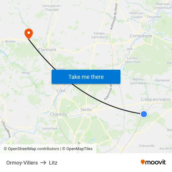 Ormoy-Villers to Litz map