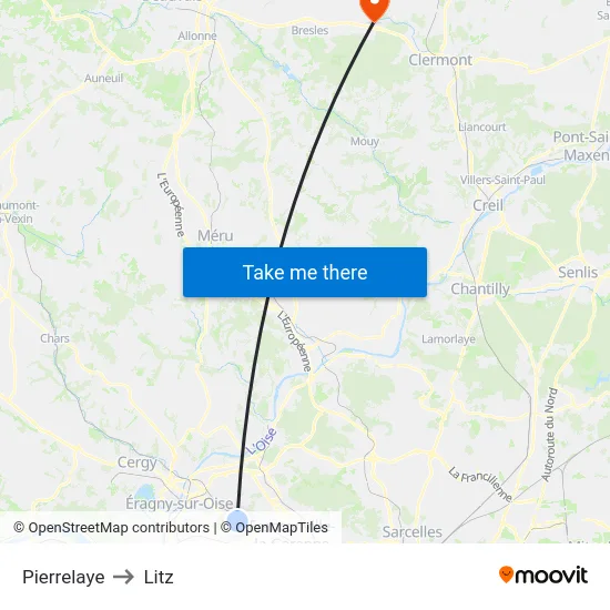 Pierrelaye to Litz map