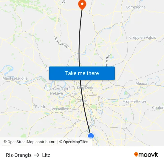 Ris-Orangis to Litz map