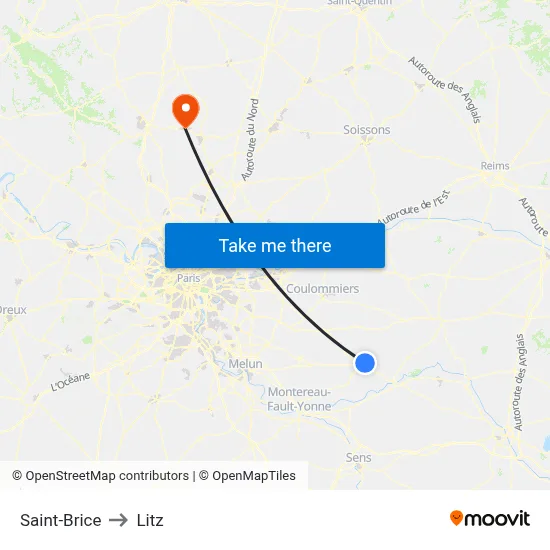 Saint-Brice to Litz map
