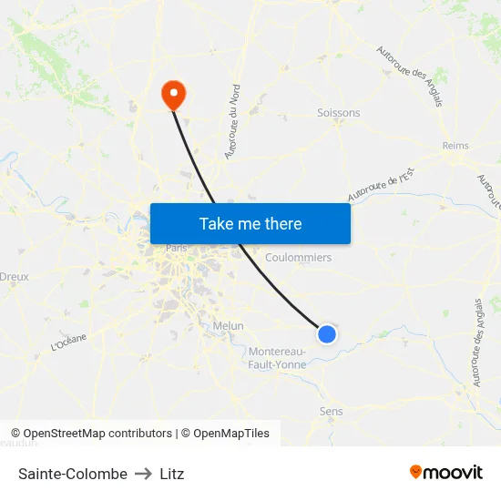 Sainte-Colombe to Litz map
