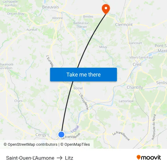 Saint-Ouen-L'Aumone to Litz map