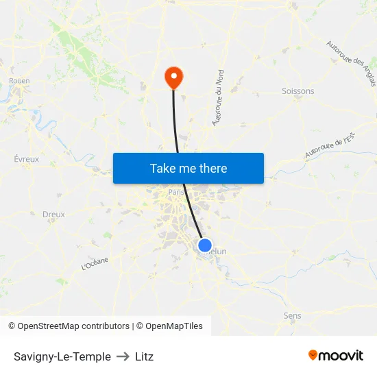 Savigny-Le-Temple to Litz map