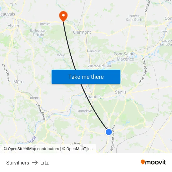 Survilliers to Litz map