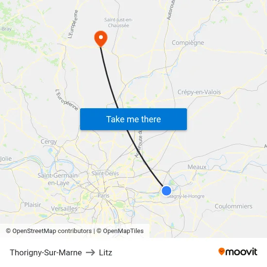Thorigny-Sur-Marne to Litz map