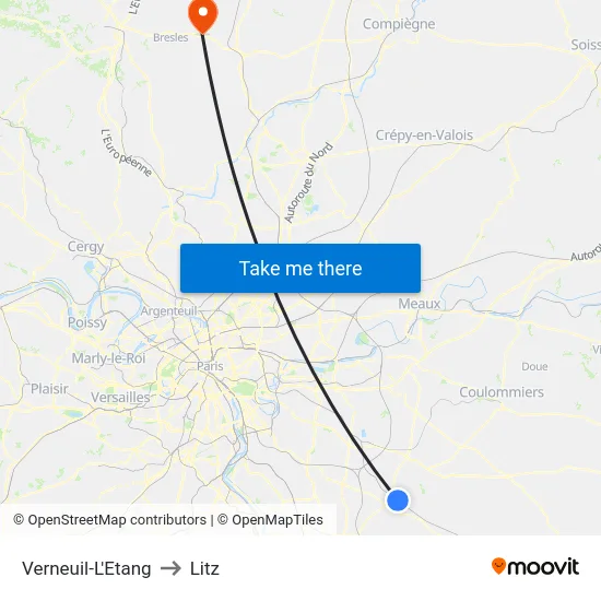 Verneuil-L'Etang to Litz map