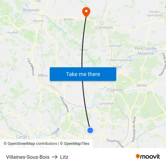 Villaines-Sous-Bois to Litz map