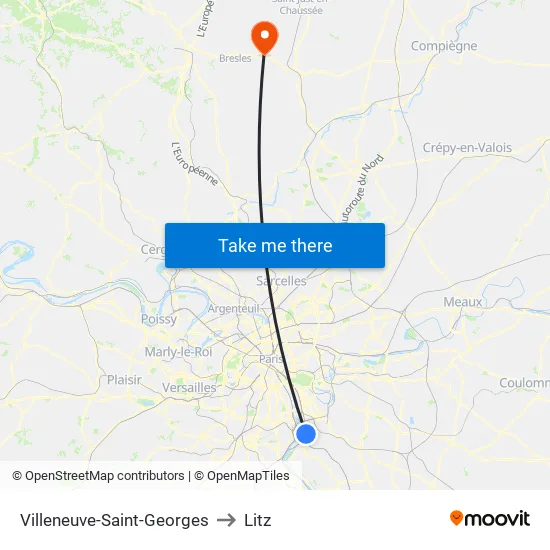 Villeneuve-Saint-Georges to Litz map