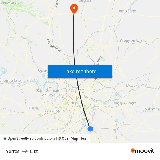 Yerres to Litz map