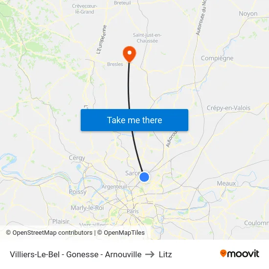 Villiers-Le-Bel - Gonesse - Arnouville to Litz map