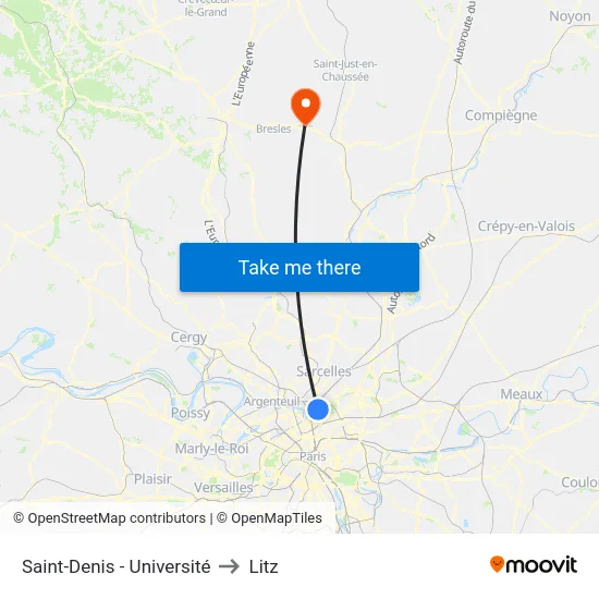 Saint-Denis - Université to Litz map