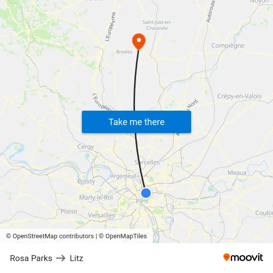 Rosa Parks to Litz map
