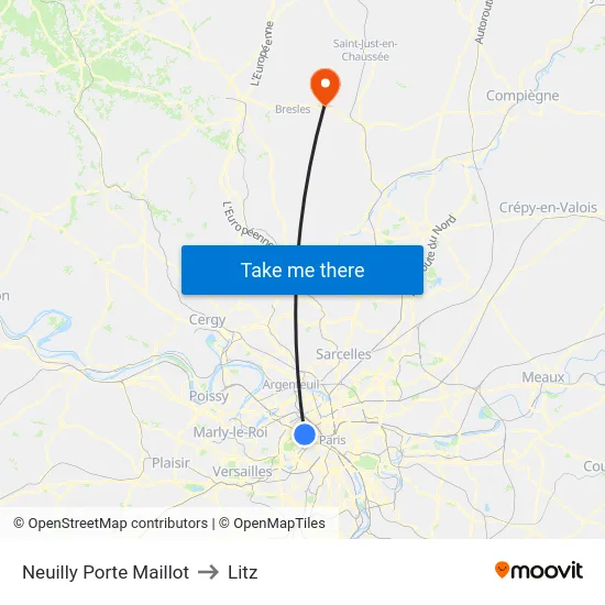 Neuilly Porte Maillot to Litz map
