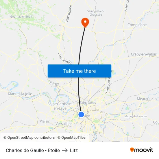 Charles de Gaulle - Étoile to Litz map