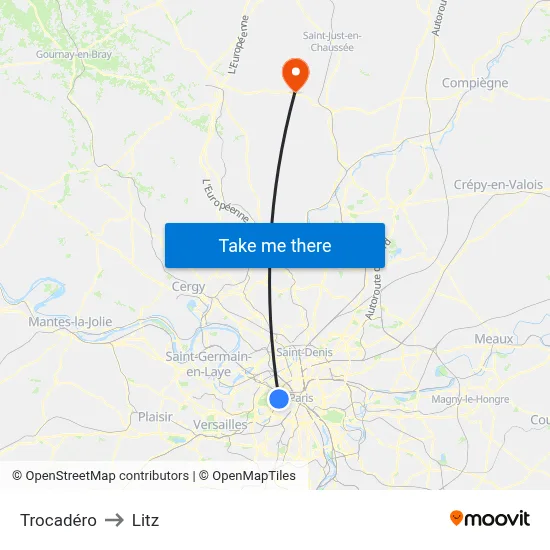 Trocadéro to Litz map