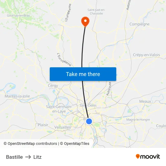 Bastille to Litz map
