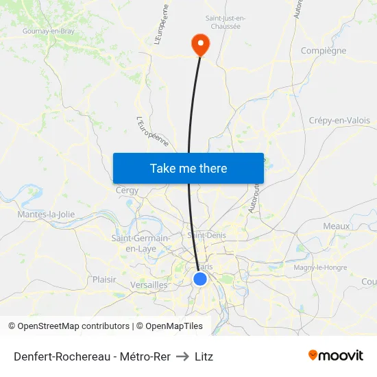 Denfert-Rochereau - Métro-Rer to Litz map