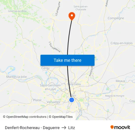 Denfert-Rochereau - Daguerre to Litz map