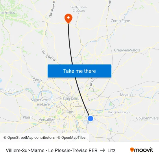 Villiers-Sur-Marne - Le Plessis-Trévise RER to Litz map