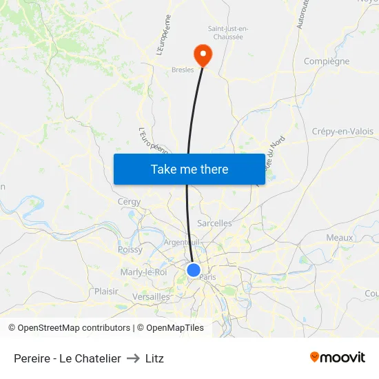 Pereire - Le Chatelier to Litz map