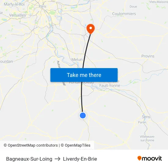 Bagneaux-Sur-Loing to Liverdy-En-Brie map