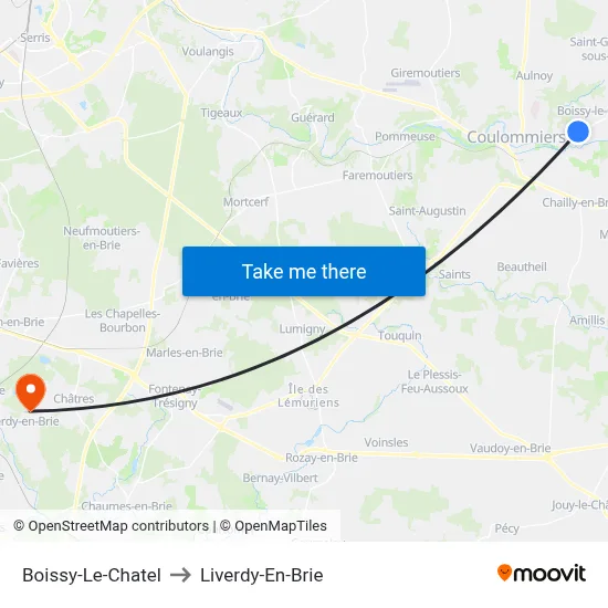 Boissy-Le-Chatel to Liverdy-En-Brie map