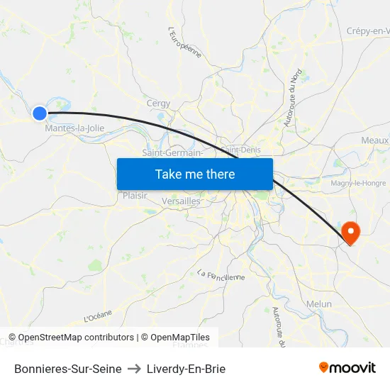 Bonnieres-Sur-Seine to Liverdy-En-Brie map