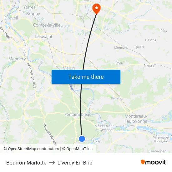 Bourron-Marlotte to Liverdy-En-Brie map
