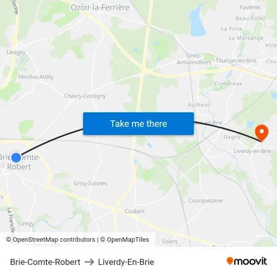 Brie-Comte-Robert to Liverdy-En-Brie map