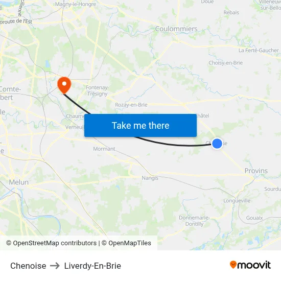 Chenoise to Liverdy-En-Brie map