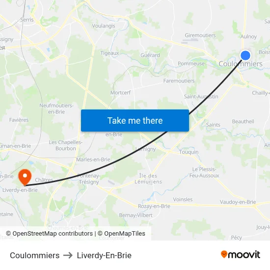 Coulommiers to Liverdy-En-Brie map