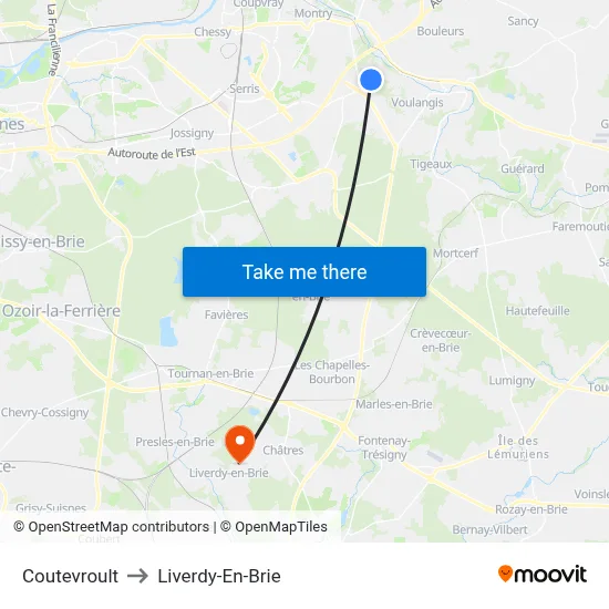 Coutevroult to Liverdy-En-Brie map