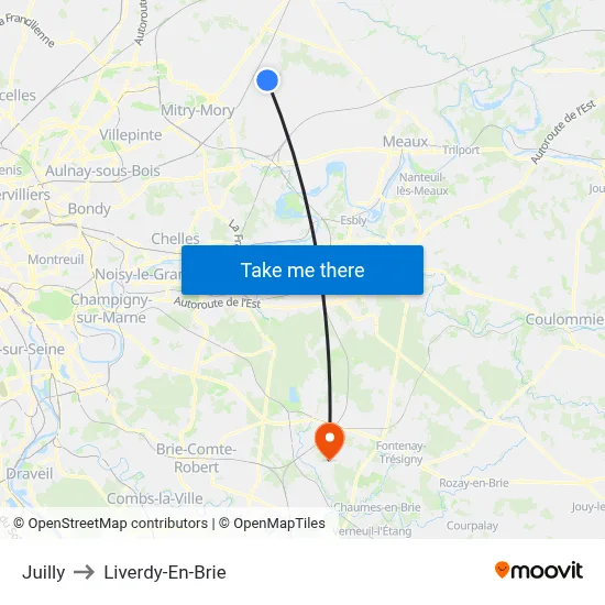 Juilly to Liverdy-En-Brie map