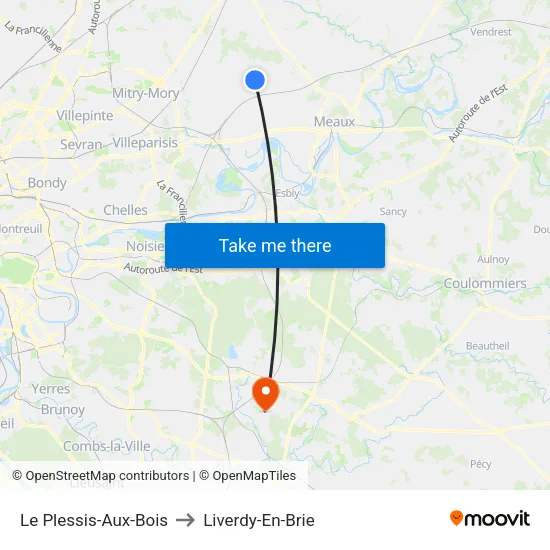 Le Plessis-Aux-Bois to Liverdy-En-Brie map