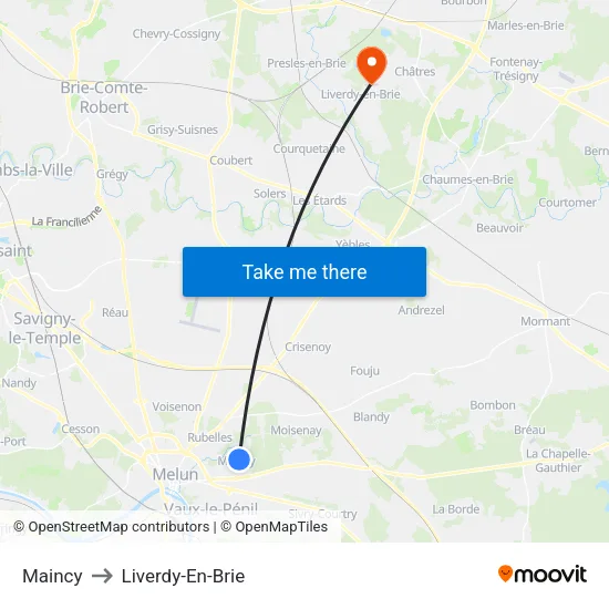 Maincy to Liverdy-En-Brie map