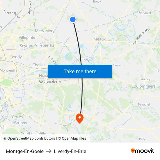Montge-En-Goele to Liverdy-En-Brie map