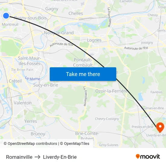 Romainville to Liverdy-En-Brie map