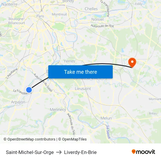Saint-Michel-Sur-Orge to Liverdy-En-Brie map