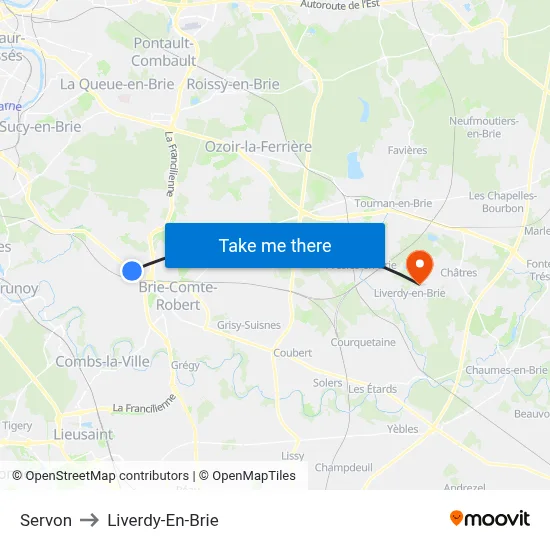 Servon to Liverdy-En-Brie map