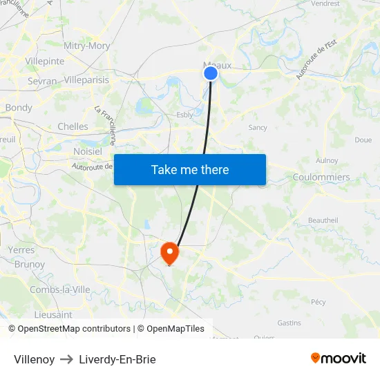 Villenoy to Liverdy-En-Brie map