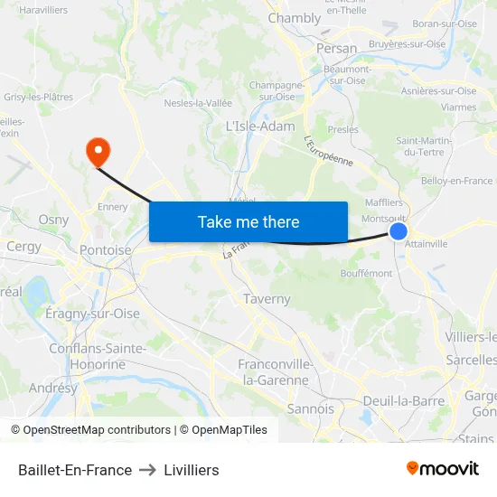 Baillet-En-France to Livilliers map