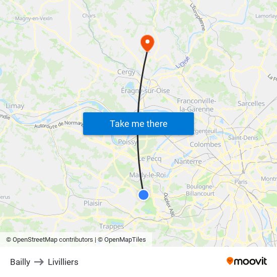 Bailly to Livilliers map