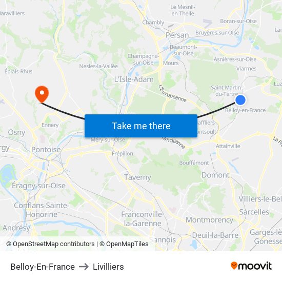 Belloy-En-France to Livilliers map