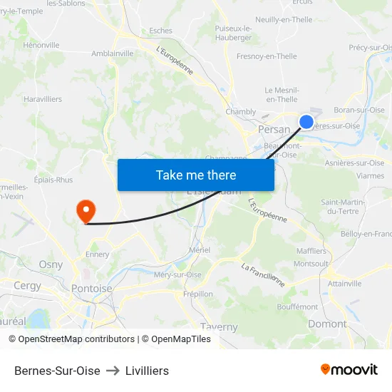 Bernes-Sur-Oise to Livilliers map