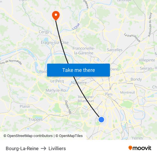 Bourg-La-Reine to Livilliers map