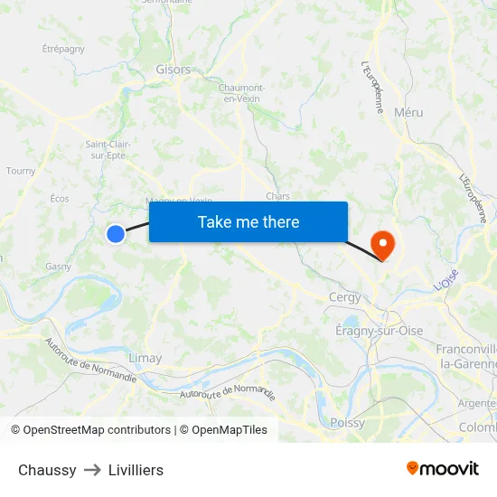 Chaussy to Livilliers map