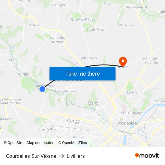 Courcelles-Sur-Viosne to Livilliers map