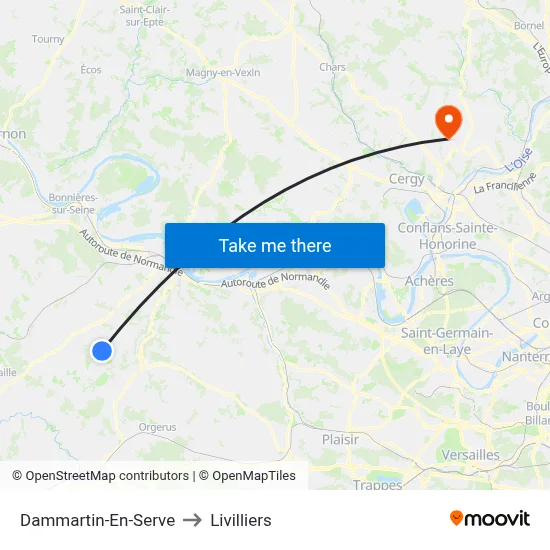 Dammartin-En-Serve to Livilliers map