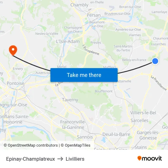 Epinay-Champlatreux to Livilliers map